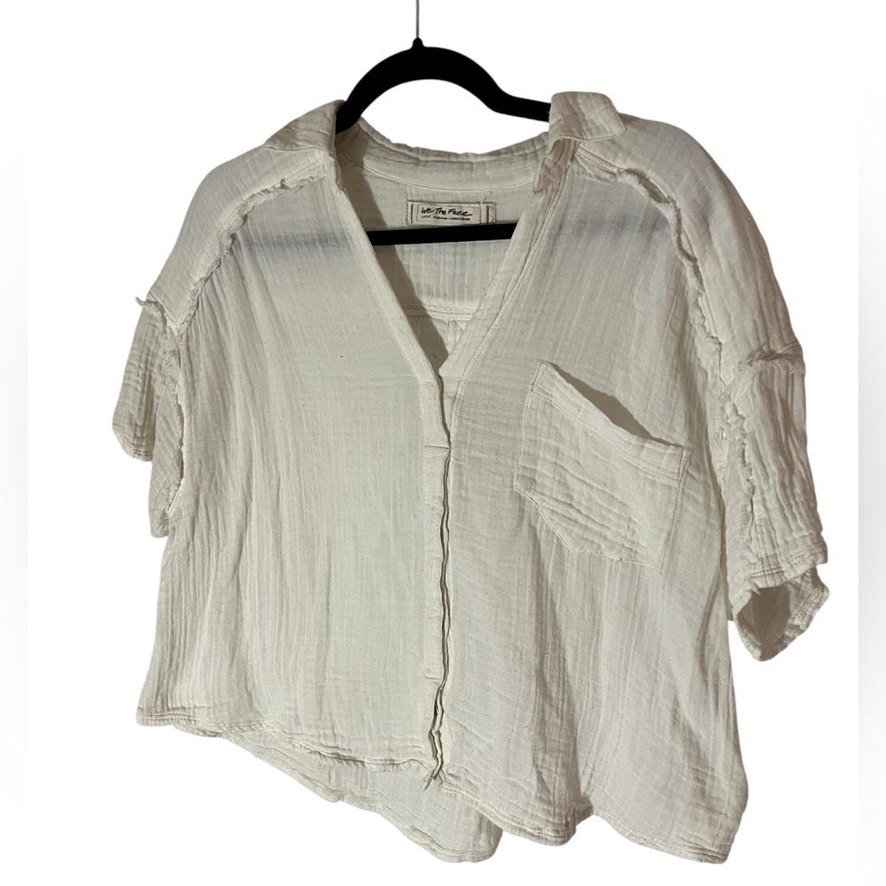 Free People We The Free White Gauze Textured Button Up Blouse